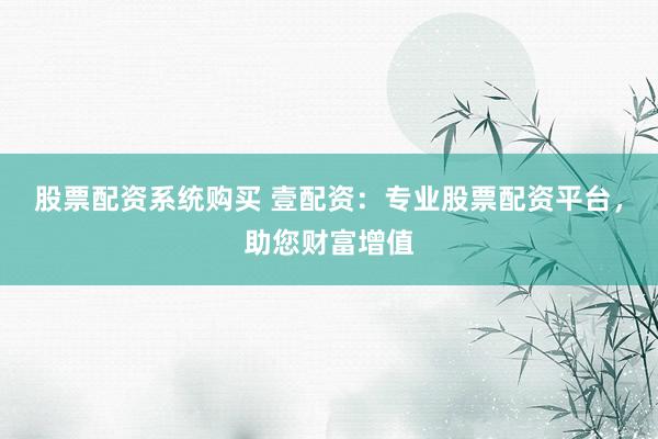 股票配资系统购买 壹配资：专业股票配资平台，助您财富增值